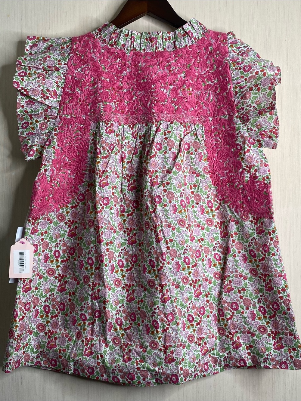 J.Marie Women’s Meagan Ruffle Neck Top Embroidered Lined Shades Of Pink Small - Picture 2 of 9